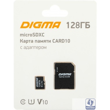 Micro SecureDigital 128GB Digma Class10 Digma CARD10 + adapter  (1845095)