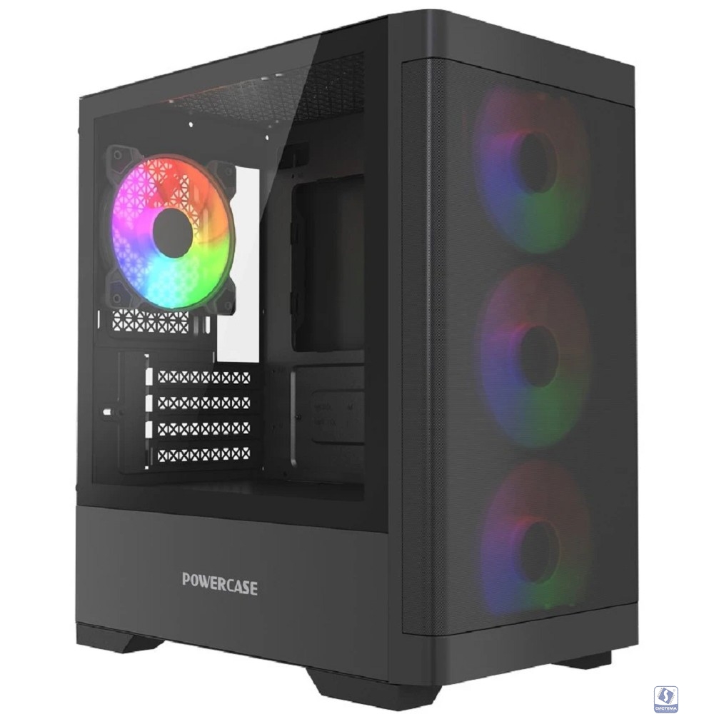 Powercase Корпус Mistral Micro A13B, Tempered Glass, 4x120mm FRGB fan, чёрный, mATX  (CMMA13B-L4)