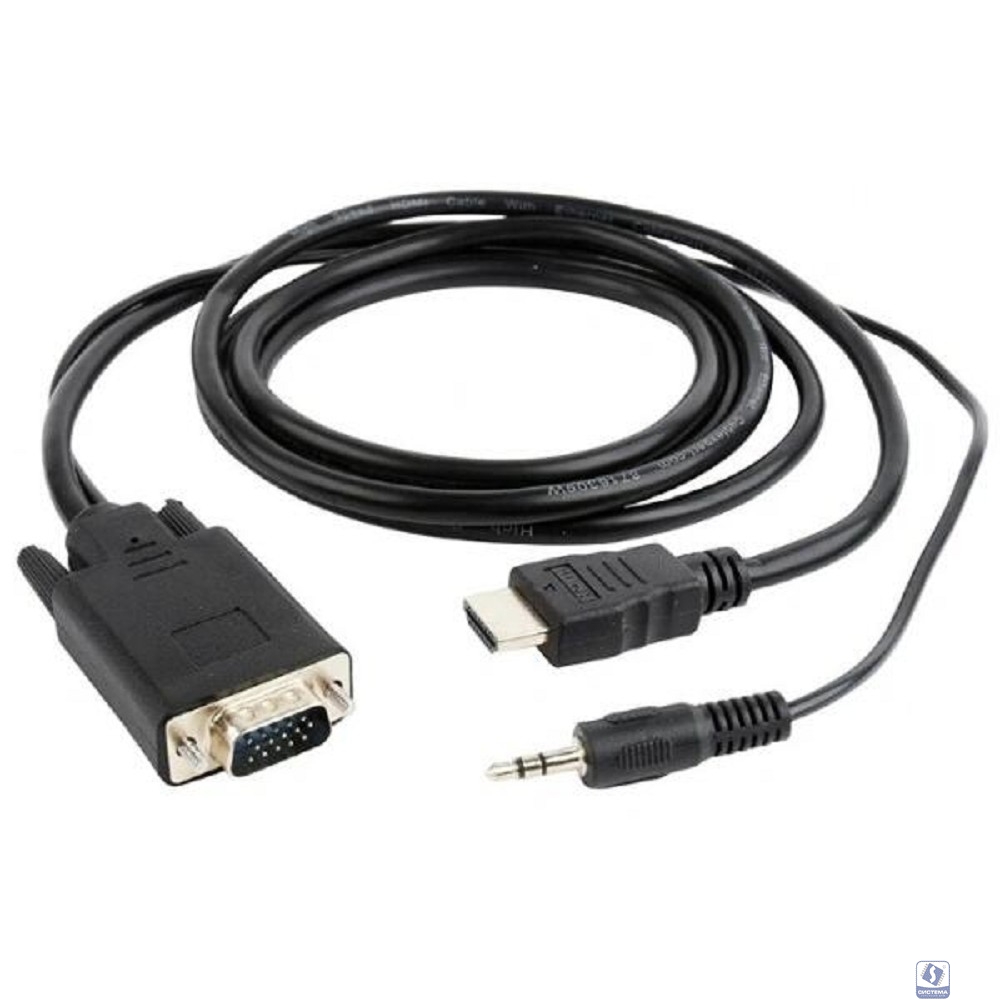 Кабель HDMI->VGA Cablexpert A-HDMI-VGA-03-10, 19M/15M + 3.5Jack, медь, позол.разъемы, 3м, черный, пакет