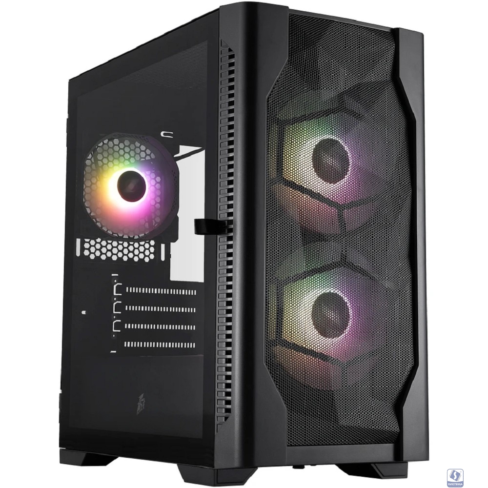 1STPLAYER Корпус DK D4-M ARGB Black / mATX / 2x140mm & 1x120mm ARGB fans / D4-M-BK-2F7-14-1F7