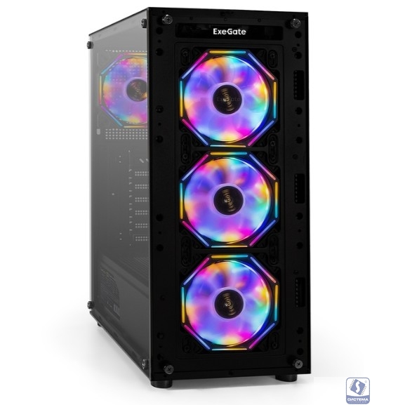 Exegate EX296079RUS Корпус Miditower ExeGate i3 BASE-EVO800 (ATX, БП EVO800RGB с вент. 12 см, с окном, 1*USB+1*USB3.0, аудио, 4 вент. 12см с RGB подсветкой)