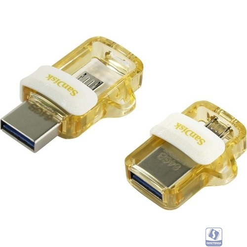 SanDisk USB Drive 64GB SDDD3-064G, Ultra Dual Drive, White-Gold, Retail, 4x6 Insert