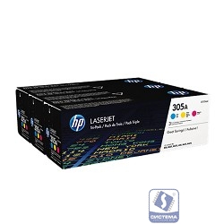 HP CF370AM Картридж 305A Tri-pack, Cyan, Magenta, Yellow 