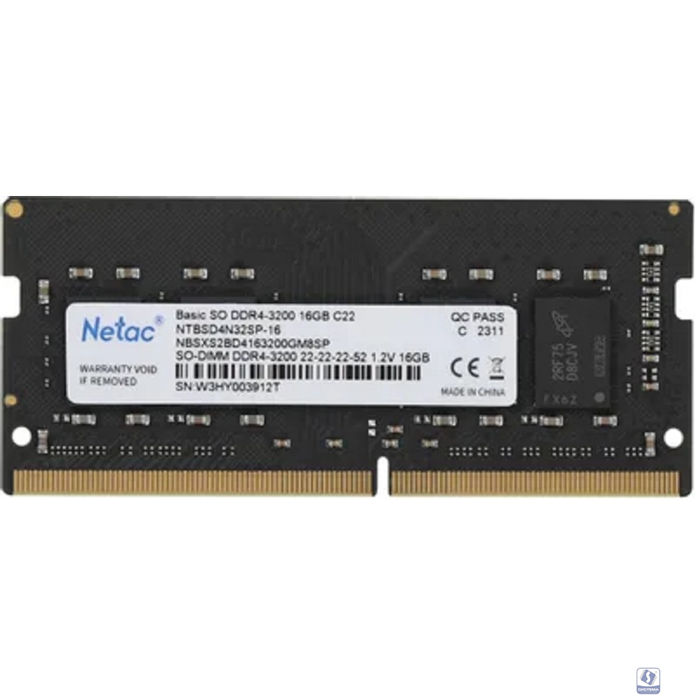 Netac DDR4 16Gb 3200MHz NTBSD4N32SP-16 Basic RTL PC4-25600 CL22 SO-DIMM 260-pin 1.2В single rank