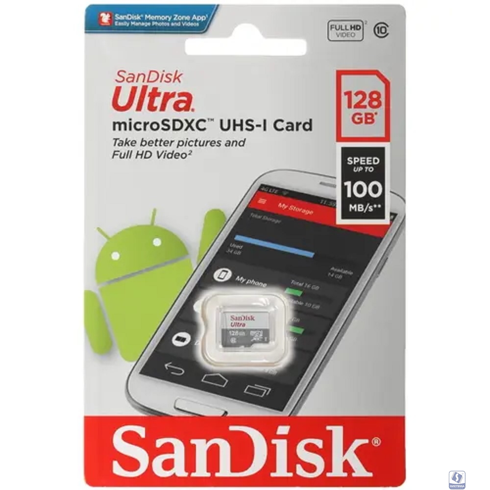 Micro SecureDigital 128Gb SanDisk Ultra® Class 10 UHS-I [SDSQUNR-128G-GN6MN]