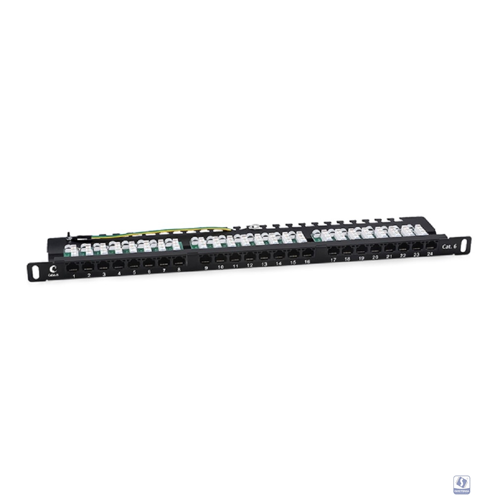 Cabeus PLHD-24-Cat.6-Dual-90-0,5U Патч-панель высокой плотности 19" (0,5U), 24 порта RJ-45, категория 6, Dual IDC, 90 градусов, с задним кабельным организатором