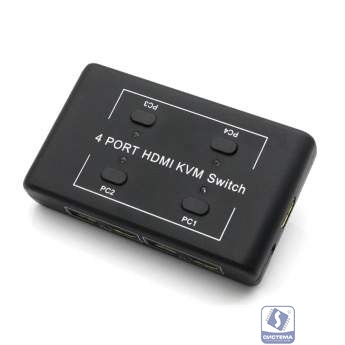 ORIENT HS41, HDMI KVM переключатель на 4 устройства, порты HDM + 2xUSB (клавиатура+мышь), поддержка 4K@30Hz, кнопка переключения на проводе 1.2 м, не требуется внешнее питание (31067)