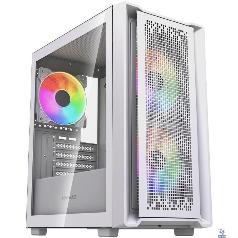 Powercase Корпус Mistral SM04 ARGB, Tempered Glass, Front Nylon Filter, 3x120mm ARGB PWM fans, белый, mATX  (CMMSM04W-A3)