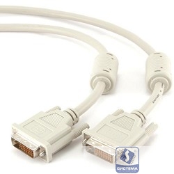 Кабель DVI-D dual link Gembird, 10м, 25M/25M, экран, феррит.кольца, пакет, белый [CC-DVI2-10M]