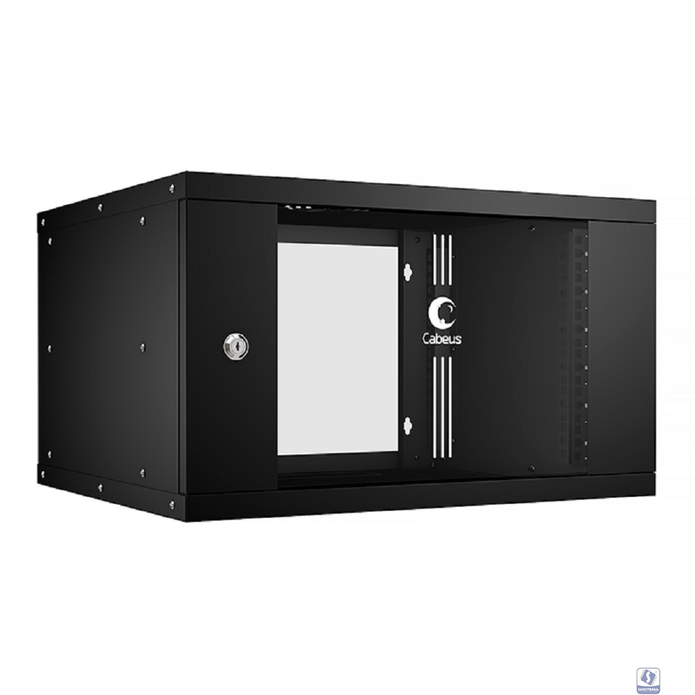 Cabeus WSC-05D-6U55/45-BK Шкаф телекоммуникационный настенный 19" 6U, серия LIGHT разборный, дверь стекло, цвет черный