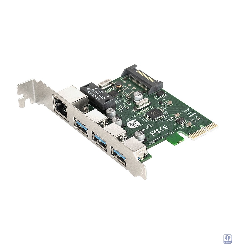 Exegate EX283714RUS Контроллер сетевой EXE-361 PCI-E 2.0, 3*USB3.0 ext + LAN UTP 1000Mbps, раз.доп.пит.OEM)