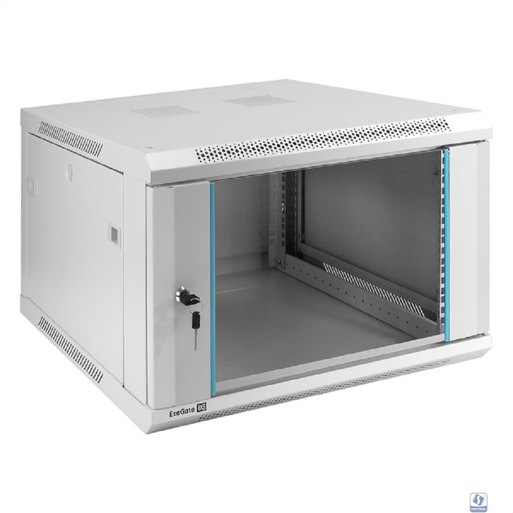 Exegate EX298600RUS Шкаф телекоммуникационный 19" настенный 6U ExeGate EC-WM-6U.600.G.GREY (19”, 6U, 600x600x370mm (ШхГхВ), передняя дверь закаленное стекло, съемные боковые панели, пыле- и влагозащит