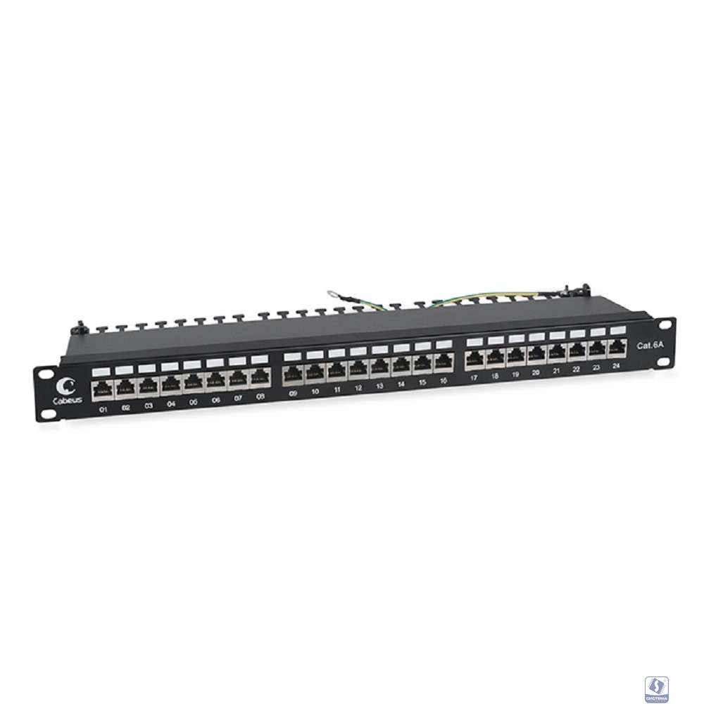 Cabeus PL-24-Cat.6a-SH-Dual IDC Патч-панель 19" (1U), 24 порта RJ-45, категория 6a, полностью экранированная, с задним кабельным организатором