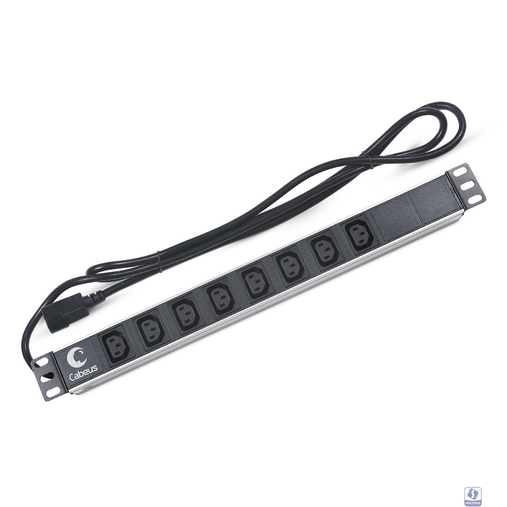CABEUS PDU-8I-2IEC БЛОК РОЗЕТОК ДЛЯ 19" ШКАФОВ, ГОРИЗОНТАЛЬНЫЙ, 8 РОЗЕТОК IEC 320 C13, 10 A, БЕЗ ВЫКЛЮЧАТЕЛЯ, АЛЮМИНИЕВЫЙ КОРПУС, ШНУР 2 М, ВИЛКА IEC 320 C14