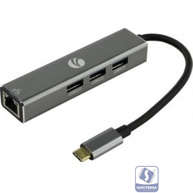VCOM DH311A Кабель-концентратор USB 3.1 Type-Cm --> RJ-45+3port USB3.0(f)  Aluminum Shell VCOM [DH311A] [4895182246775]