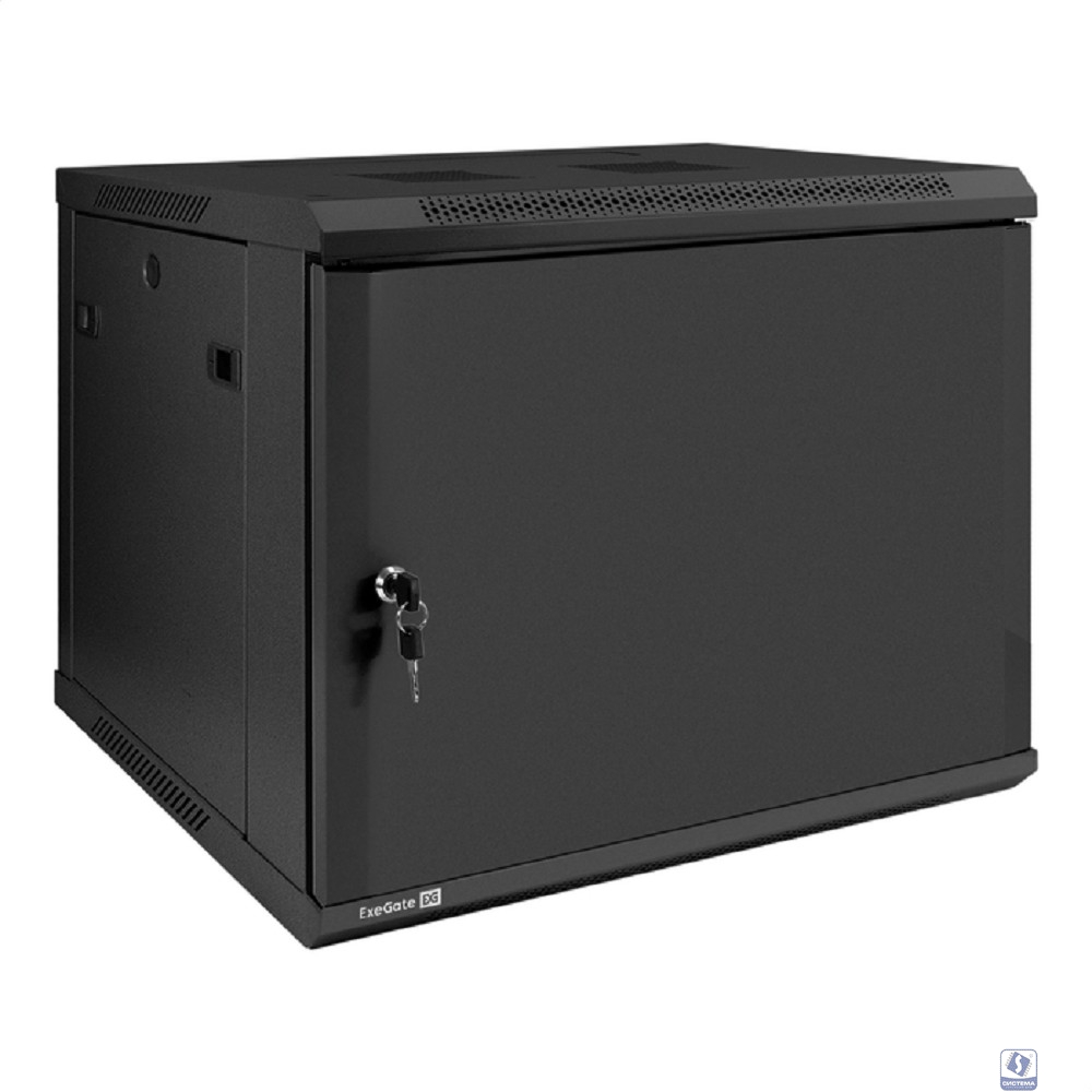 Exegate EX298619RUS Шкаф телекоммуникационный 19" настенный 9U ExeGate EC-WM-9U.450.M.BLACK (19”, 9U, 600x450x500mm (ШхГхВ), передняя дверь металл, съемные боковые панели, пыле- и влагозащита IP23, че
