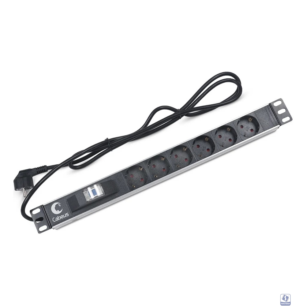 CABEUS PDU-6P-B-2EU БЛОК ЕВРОРОЗЕТОК ДЛЯ 19" ШКАФОВ, ГОРИЗОНТАЛЬНЫЙ, 6 РОЗЕТОК, АВТОМАТ ЗАЩИТЫ 16 A , ШНУР 2М, АЛЮМИНИЕВЫЙ КОРПУС, НЕМЕЦКИЙ СТАНДАРТ