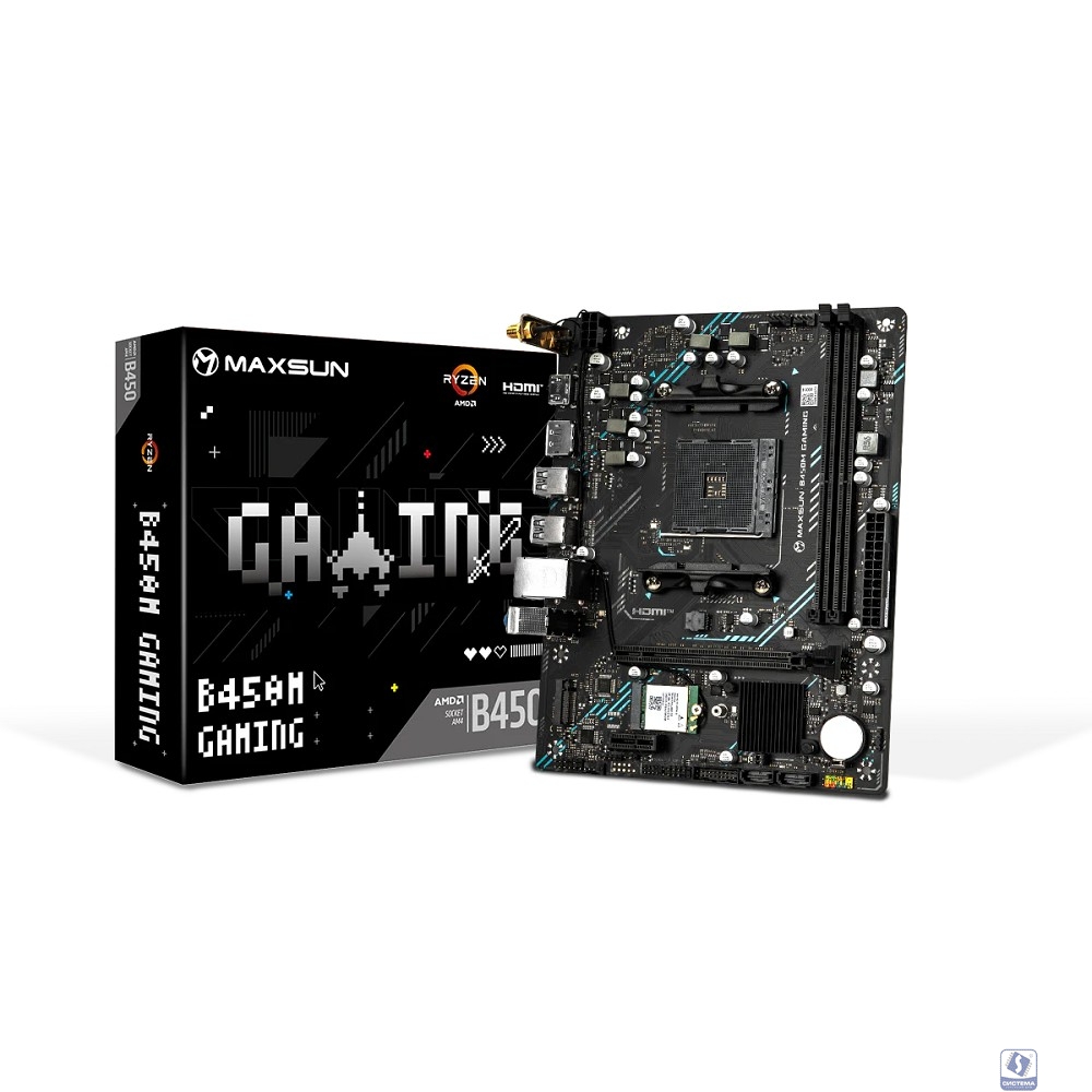 MAXSUN MS-B450M GAMING WIFI (Socket  AM4, mATX, 2*DDR4 (64Gb), DP/HDMI, 2*SATA3, 1*M.2, 1*PCIEx16/1*PCIEx1, 2*USB2.0, 4*USB 3.2 Gen1, LAN 1*1G, Wi-Fi 802.11ac, RTL)