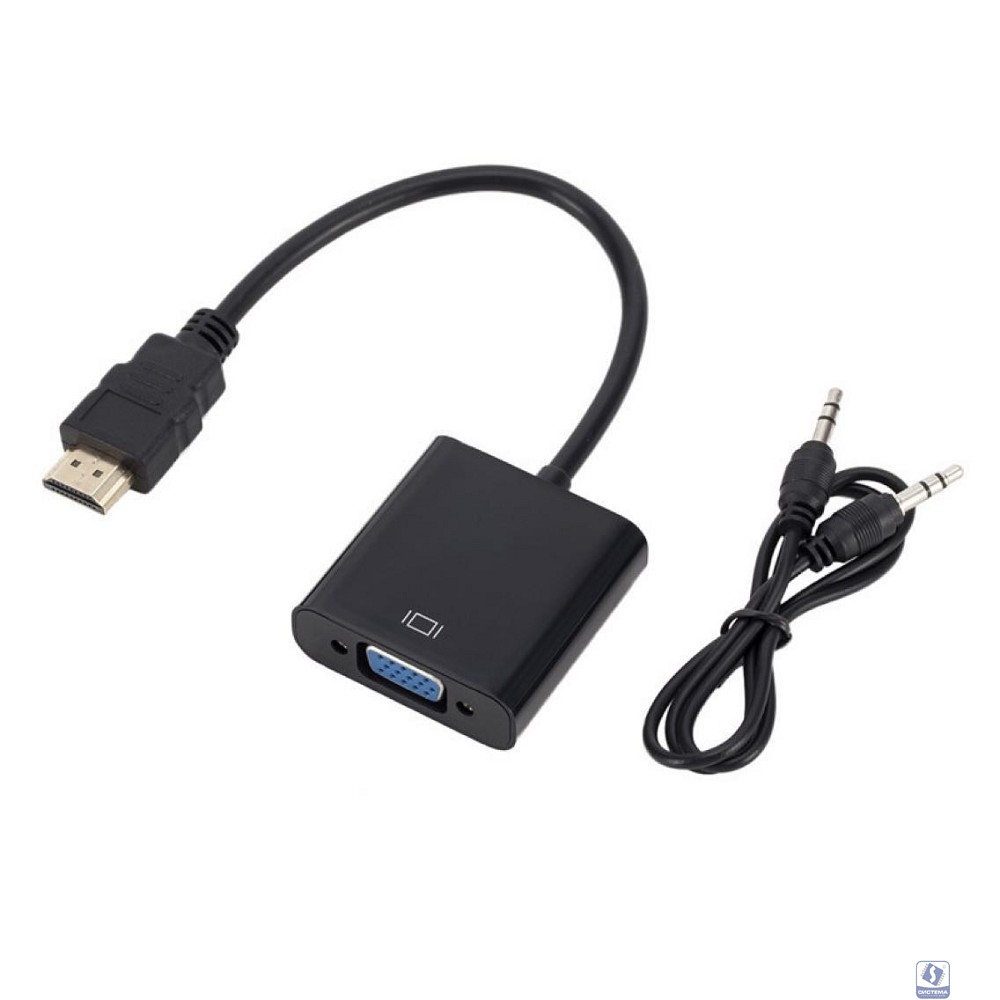Bion Переходник с кабелем HDMI - VGA+Audio, 19M/15F + mini-jack 3.5 mm, 15см, черный [BXP-A-HDMI-VGA-03]