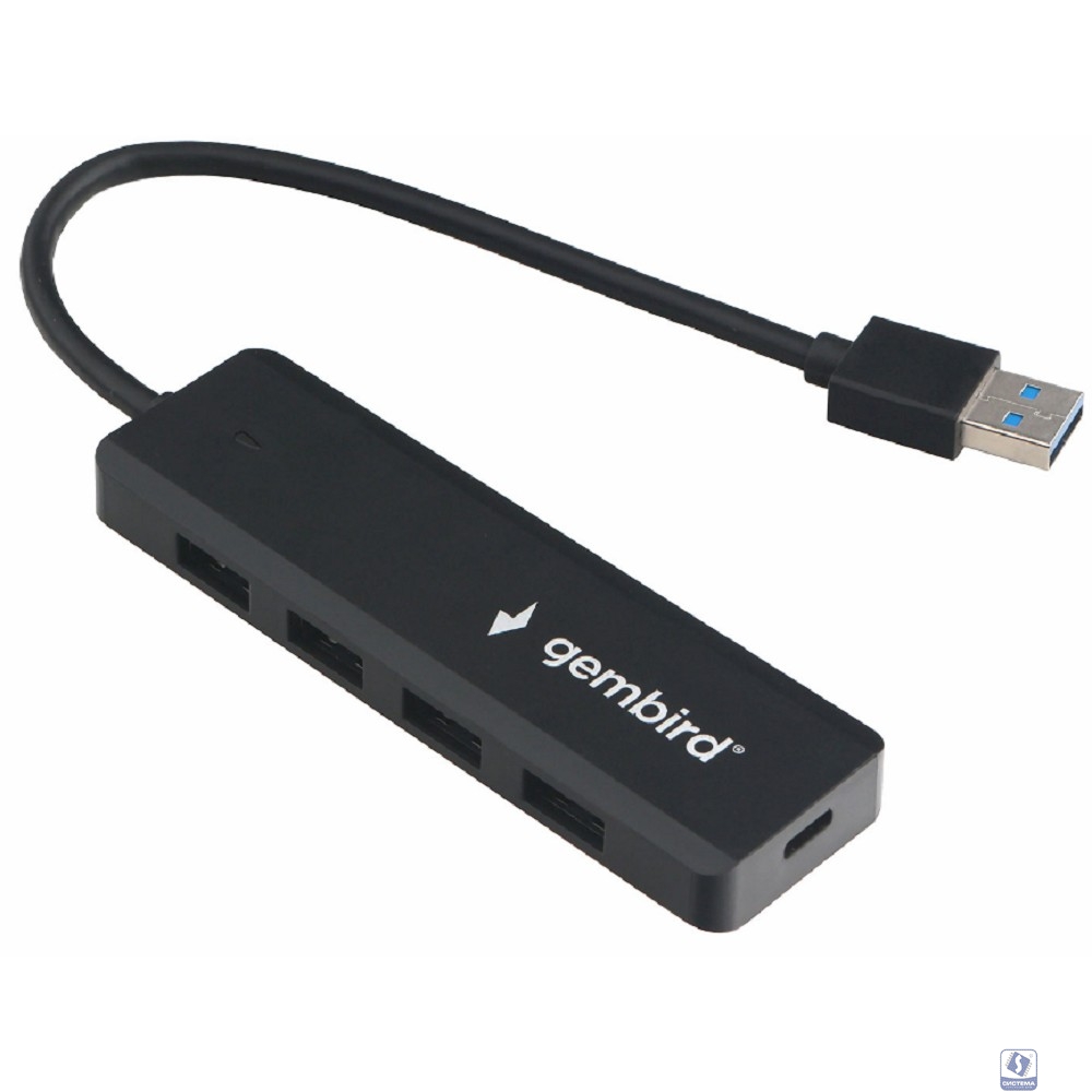 Gembird Разветвитель USB3.1 4xUSB, с доп.питанием (порт Type-C), кабель USB 19см, черный, коробка (UHB-C414)