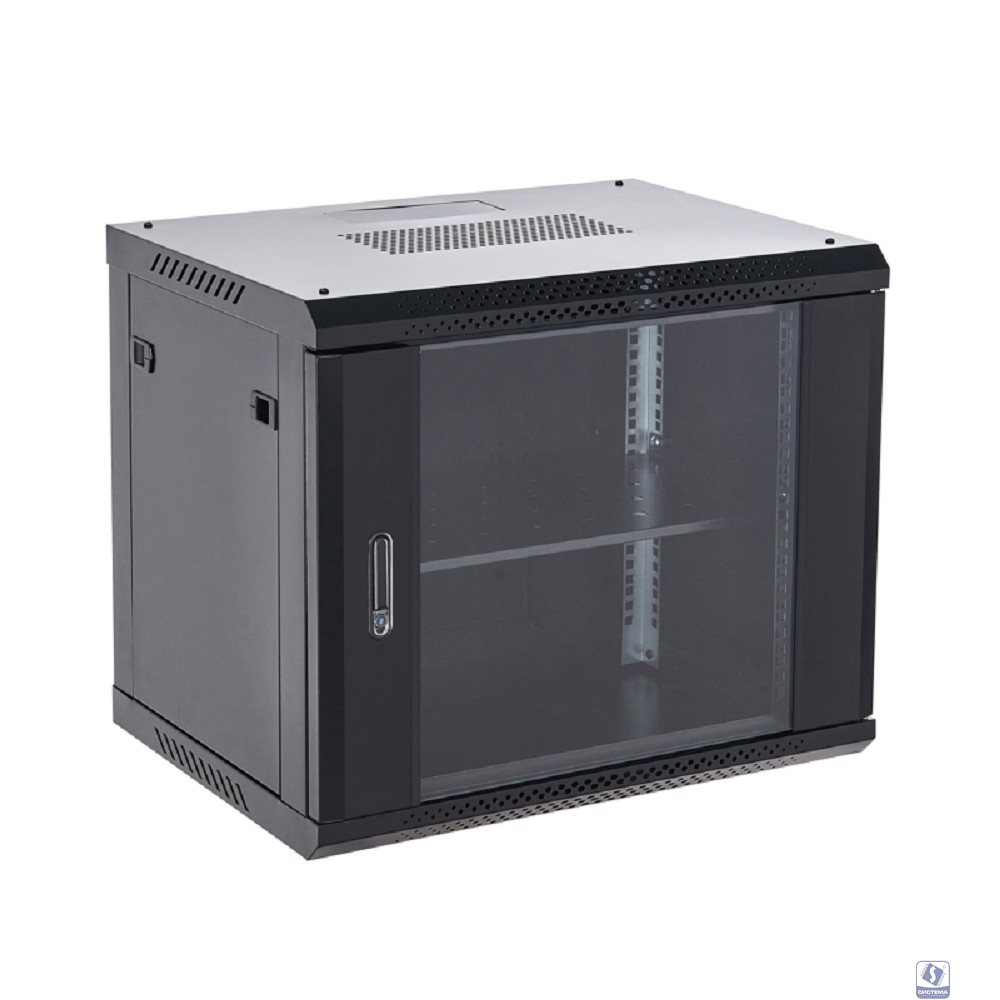Rexant (04-0966-112) Настенный шкаф 19" 9U 600х600х501 (ШхГхВ), дверь стекло, металлическая задняя стенка, боковые съемные стенки, RAL 9005