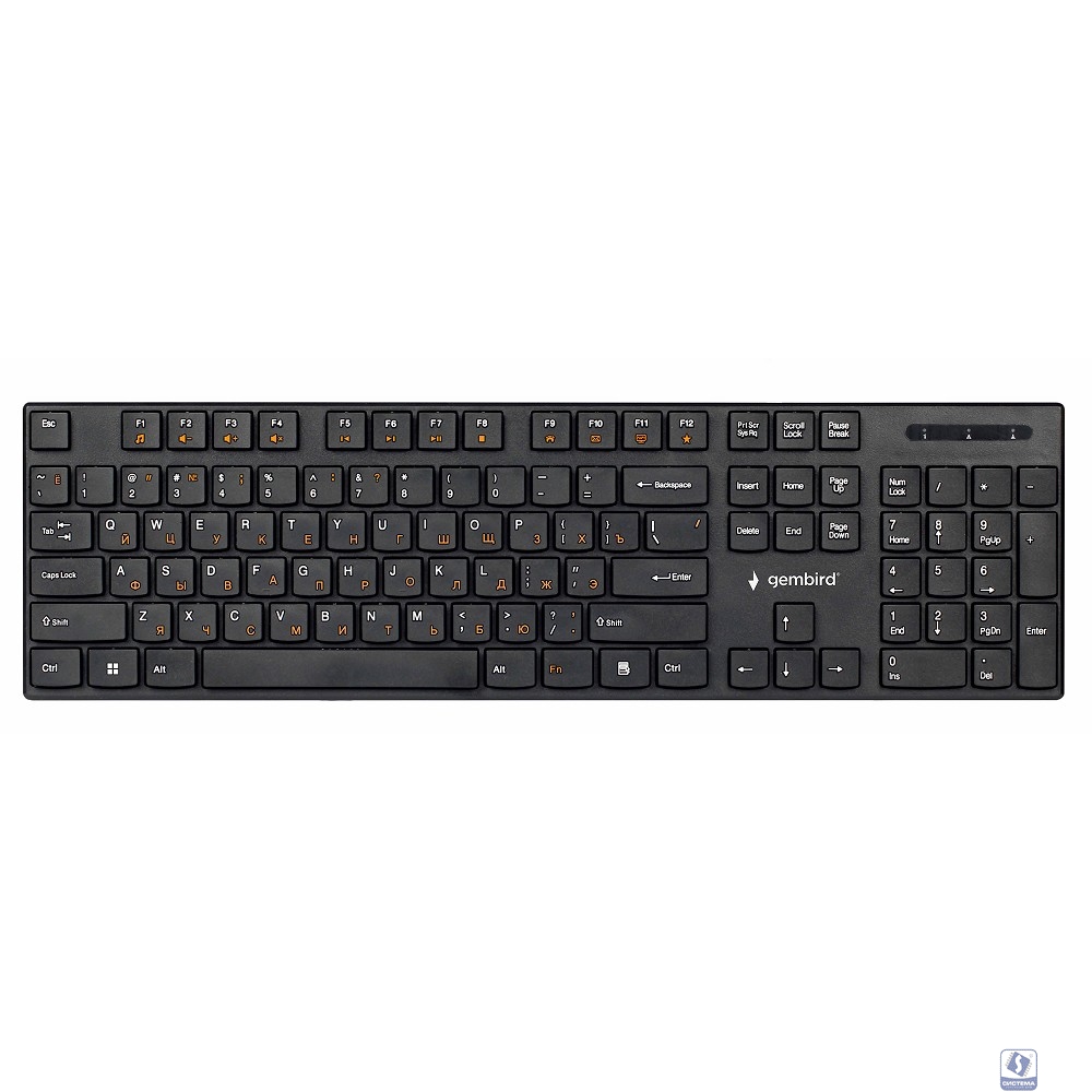 Клавиатура беспроводная Gembird KBW-250, 104кл, 12Fn, низкий профиль, 2.4 ГГц, черная	