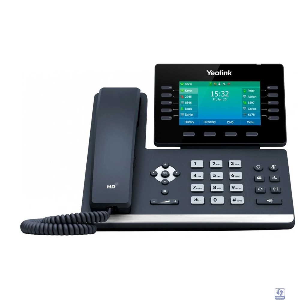 YEALINK SIP-T54W SIP-телефон, цветной экран 4.3", 16 SIP аккаунтов, Wi-Fi, Bluetooth, Opus, 10*BLF, PoE, USB, GigE, БЕЗ БП