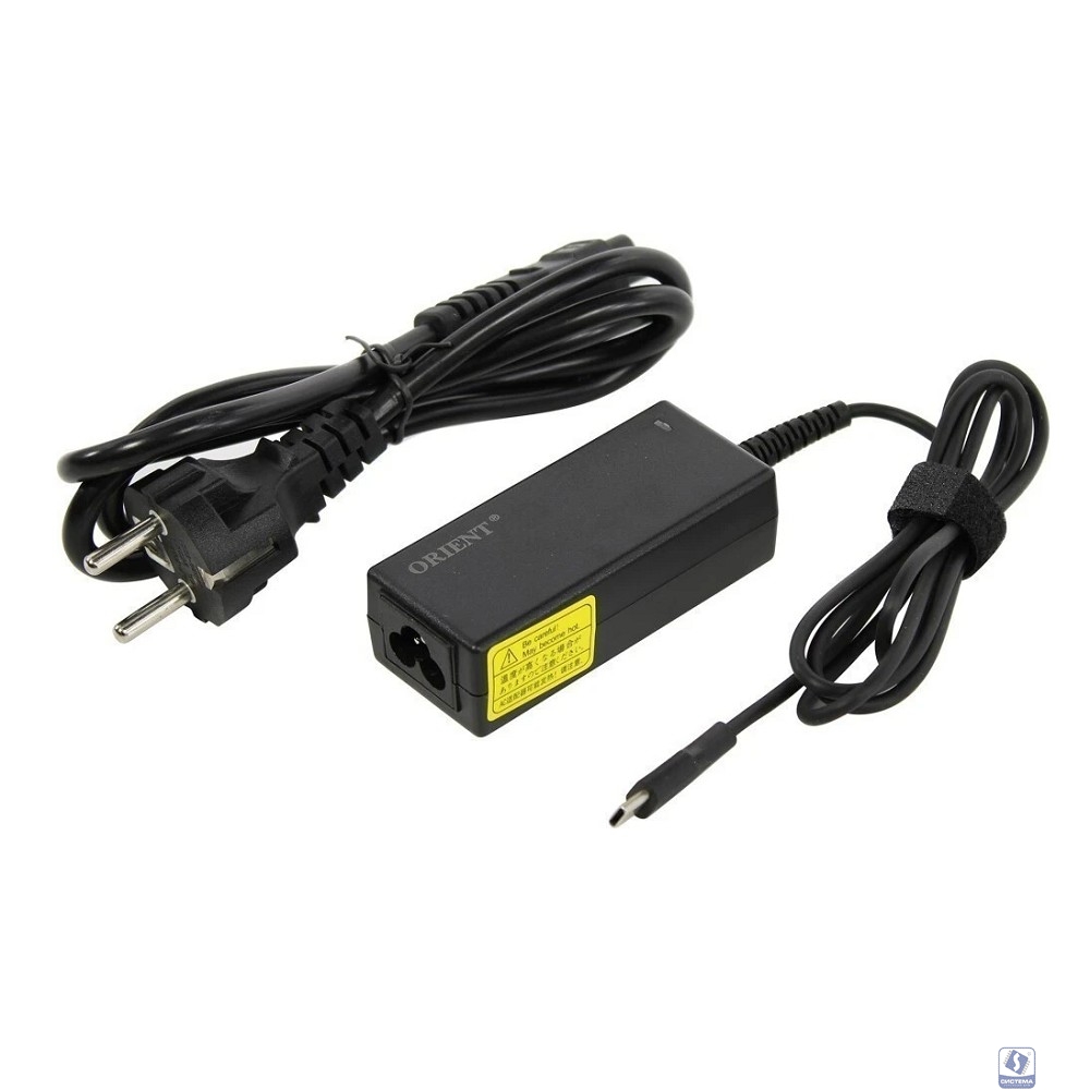 ORIENT PU-C45W, Сетевое зарядное устройство с функцией быстрой зарядки, мощность 45Вт, Quick Charge 3.0+Power Delivery, выход: Type-C кабель 1.8 метра, DC 5-20В, 2.25А max, цвет черный (31122)