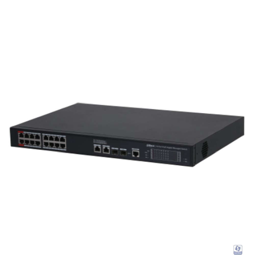 DAHUA DH-S4220-16GT-190 16-портовый гигабитный управляемый коммутатор с PoE, уровень L2, 16xRJ45 1Gb PoE, 2xRJ45 1Gb, 2xSFP 1Gb, суммарно до 190Вт, коммутация 56 Гбит/с, MAC-таблица 8к