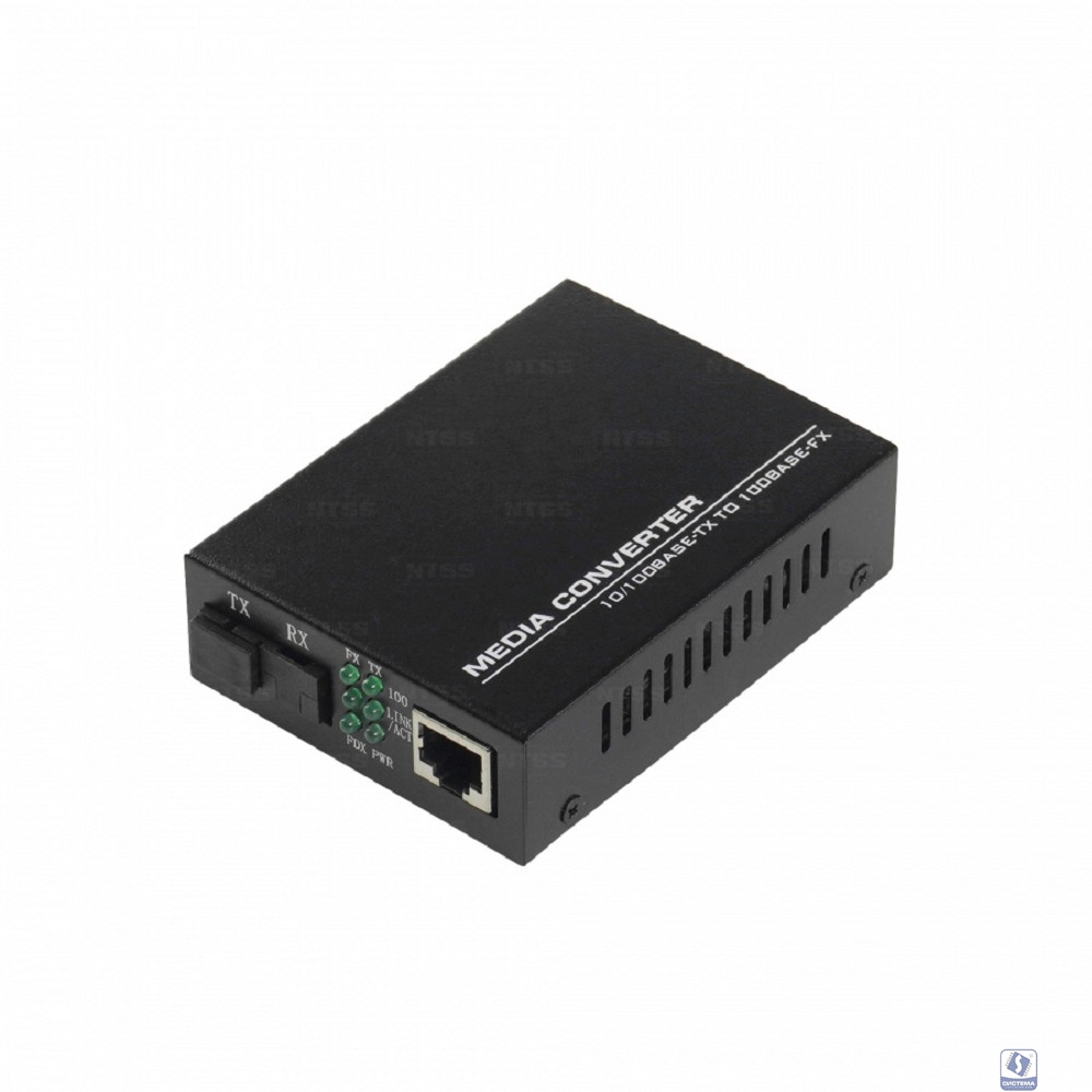NTSS WDM медиаконвертер NTSS с RJ45 портом 10/100Base-T и 10/100Base-FX с разъемом SC, рабочая длина волны (передача/прием) 1310/1550 нм, SM, дальность до 20 км, DC 5В 2A NTSS-120A