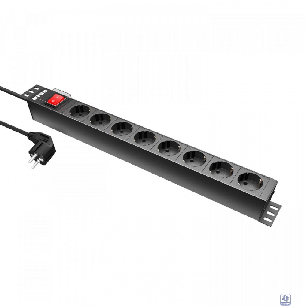 NTSS Блок розеток NTSS, 19", 1U, пластик, 1ф16А, 3.7кВт, (8) Schuko CEE , выкл. с подсв.и крыш., 1.8м каб., вил. Schuko NTSS-PDU-DA2032