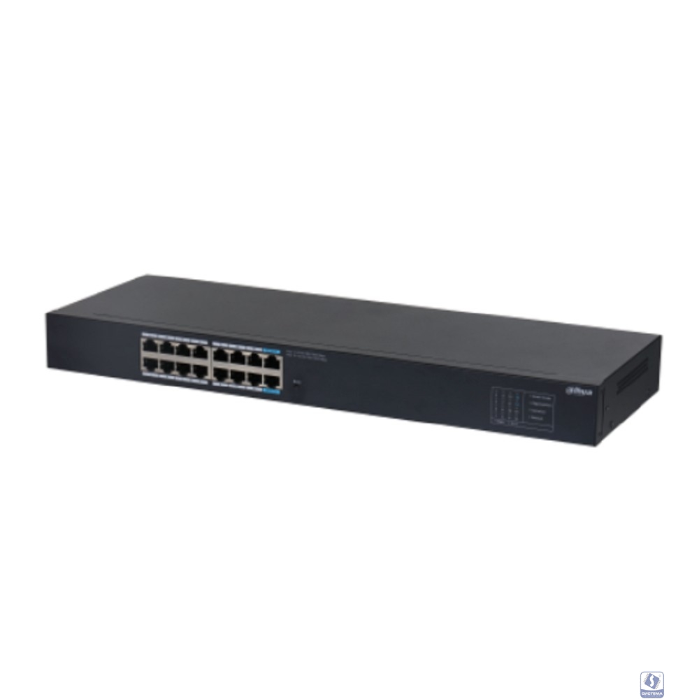 DAHUA DH-SG1016 16-портовый гигабитный неуправляемый коммутатор, 16xRJ45 1Gb, коммутация 32 Гбит/с, MAC-таблица 8К, металл