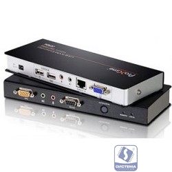 ATEN CE770-(AT-G) Удлинитель, SVGA+KBD&MOUSE USB+AUDIO+RS232, 300 метр., 1xUTP Cat5e, SPHD15+HD-DB15+2xUSB A-тип+ 2xMINI JACK+DB9, Female, с KVM-шнуром USB 1.8м., Б.П. 220> 5.3V