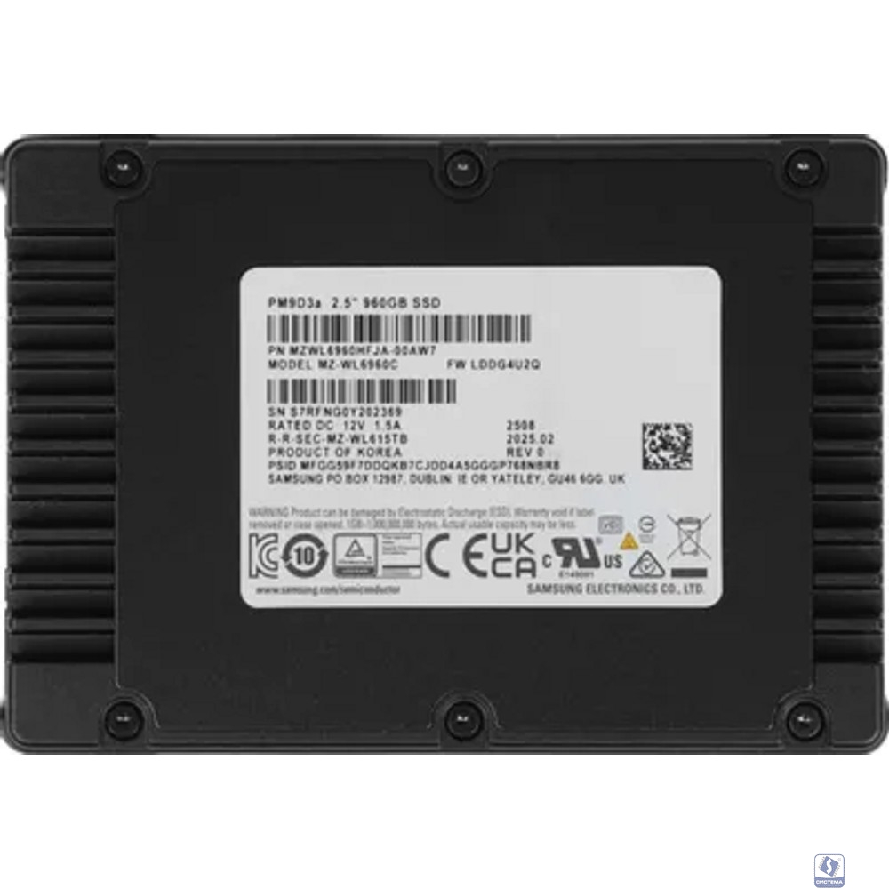 Samsung SSD 960Gb PCIe 5.0 x4, 2.5", MZWL6960HFJA-00AW7 