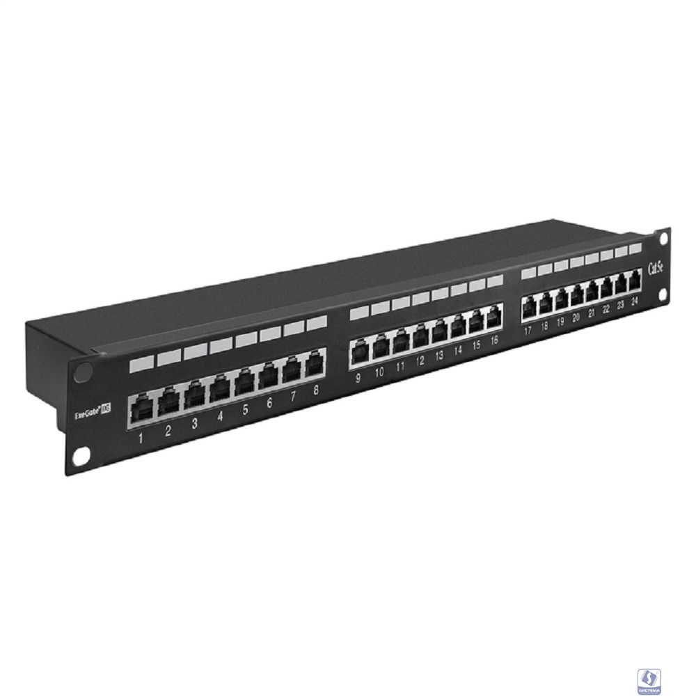 Exegate EX281083RUS Патч-панель FTP 19" 24 port кат.5e ExeGate  разъём KRONE&110 (dual IDC), 1U, RoHS, цвет черный