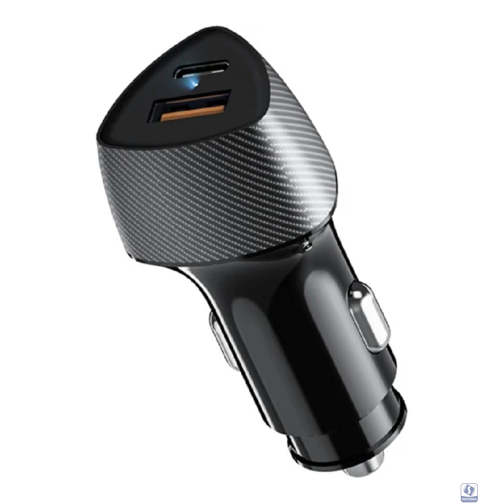 Rexant (16-0241) Автомобильное зарядное устройство c двумя портами (USB-A QC 3.0 + USB-C PD) со световой индикацией, 20Вт, черное 