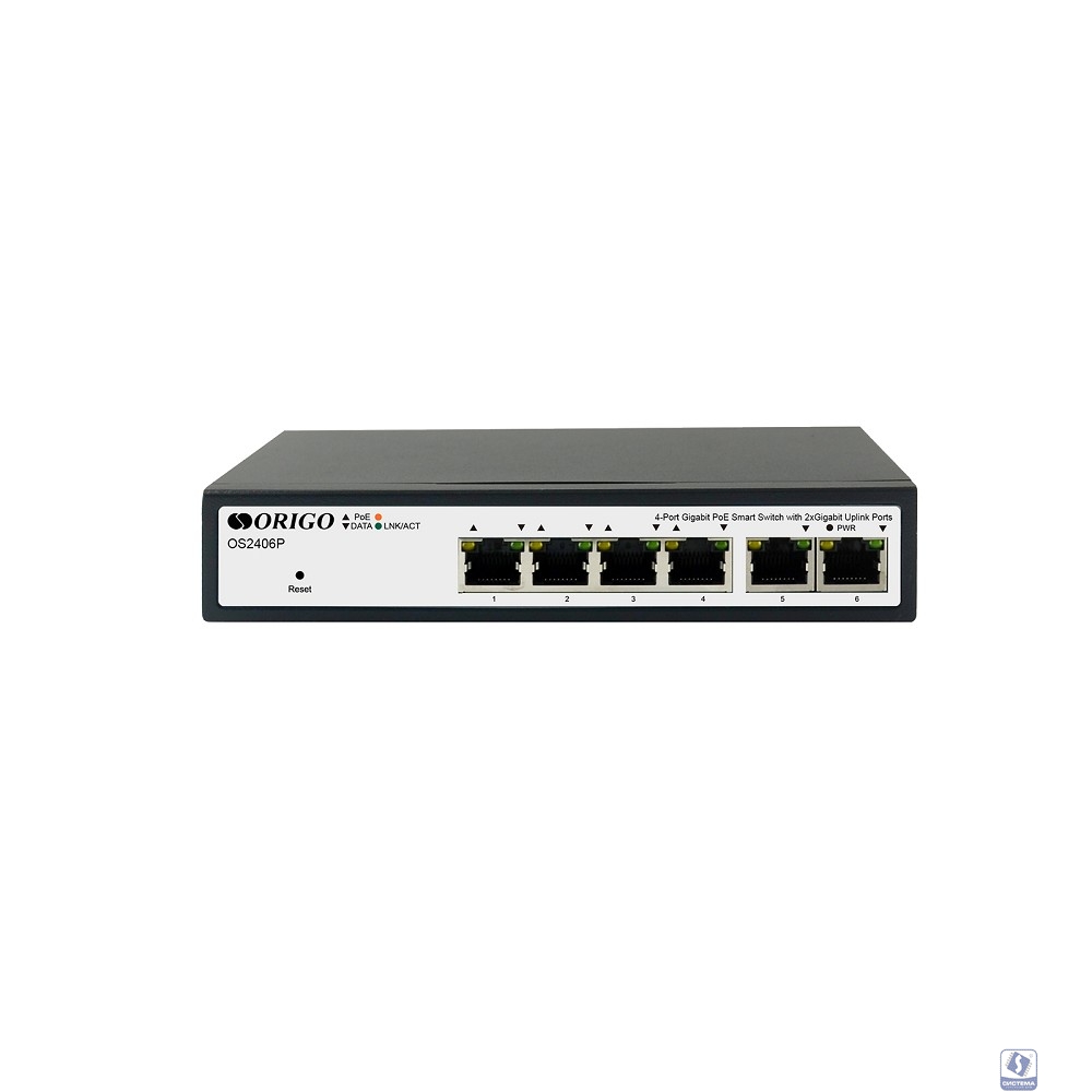 ORIGO OS2406P/60W/A1A Настраиваемый L2 PoE-коммутатор 4x1000Base-T PoE+, 2x1000Base-T, PoE-бюджет 60 Вт