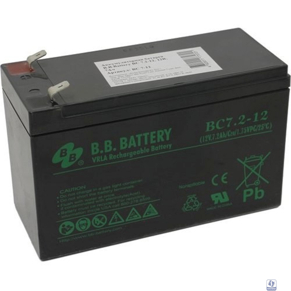 АКБ B.B. Battery BC 7.2-12 (12V 7,2Ah  ДхШхВ 151x65x100 мм, масса 2,2 кг)  клеммы F2
