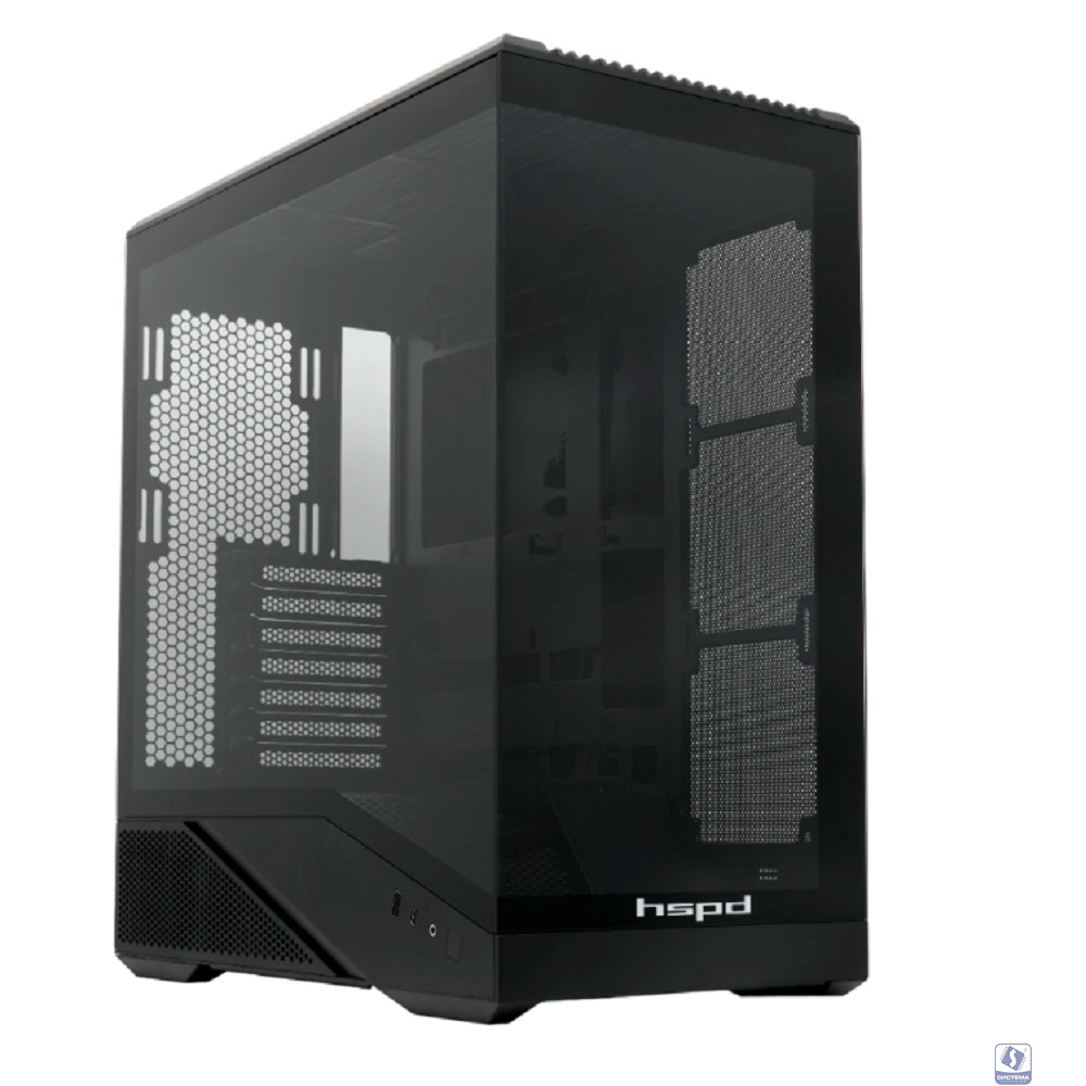 Case HSPD F711, Panoramic Full Tower, Black, TG, 0.7 SPCC, no fans ATX, mATX, mITX 190/420/280mm 2x2.5", 2x3.5", 7xPCI 1xUSB-A 3.0, 1xUSB-C 445x235x475mm