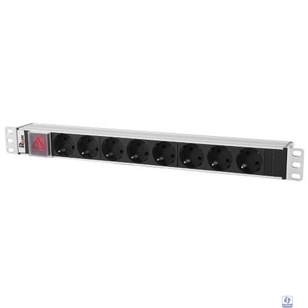 REM Блок розеток Rem-10 с выкл., 8 Schuko, 10 A, алюм., 19", шнур 1.8 м. 1,8 IEC 60320 C14 (R-10-8S-V-440-1.8)