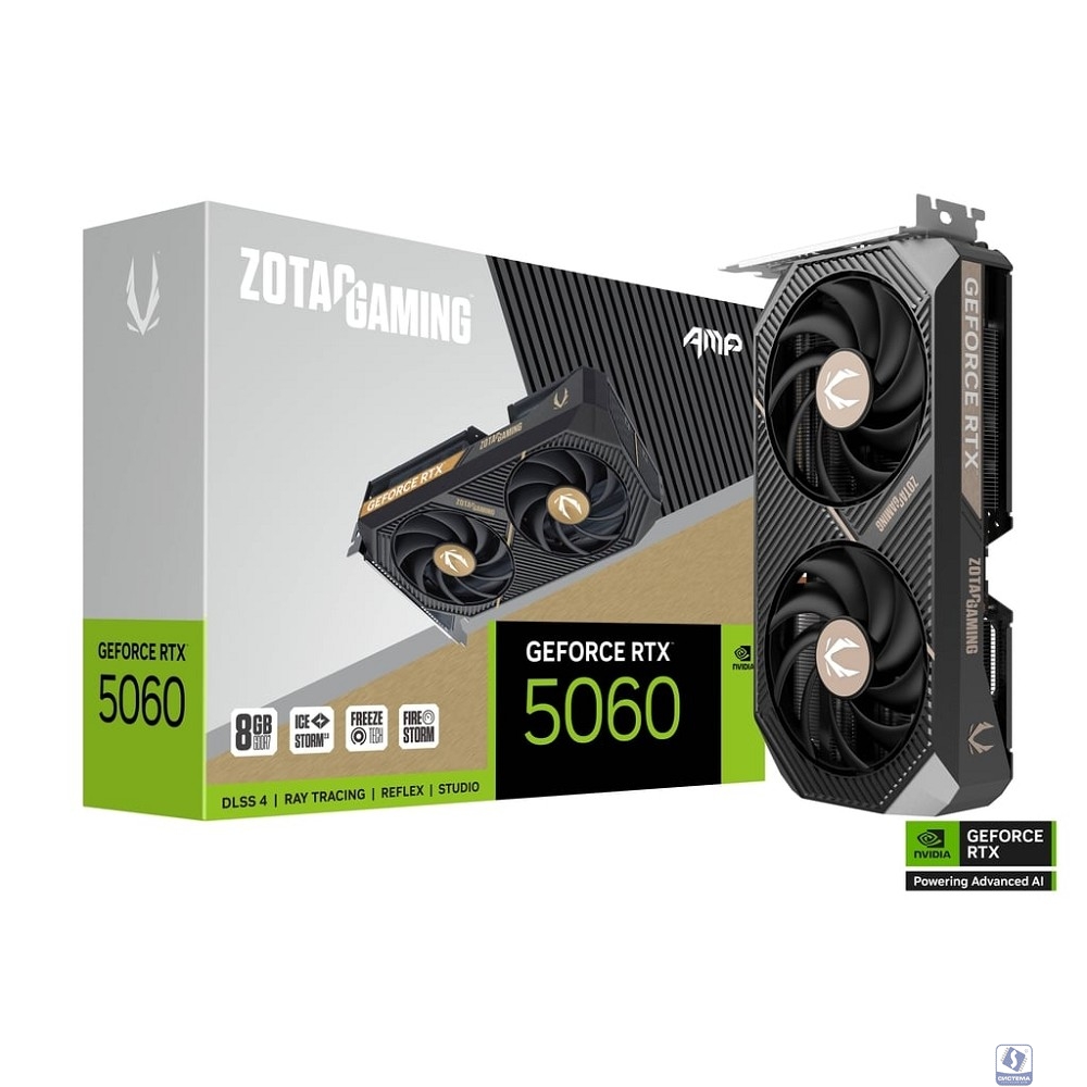 Видеокарта ZOTAC GAMING GeForce RTX 5060 AMP 8Gb DDR7 128 bit 2280/2550 MHz  3*DP/HDMI  2*FAN (ZT-B50600F-10M) RTL