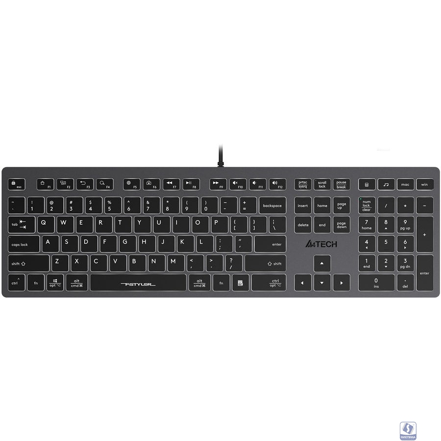 Клавиатура A4Tech Fstyler FX60H серый USB slim LED (FX60H GREY/WHITE)/1787693