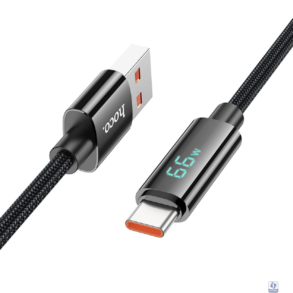 HOCO Кабель USB2.0 Hoco AM/Type-C, 5А, 66Вт, с дисплеем, U125, 1.2м, черный, коробка