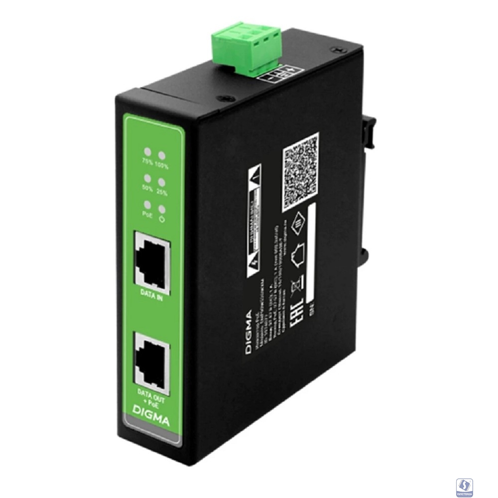 Инжектор PoE Digma DNP30W48GDXM 10/100/1000BASE-T 30Вт 37-57В(DC)