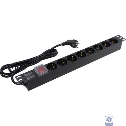Exegate EX280842RUS Блок розеток ExeGate ServerPro PDU-19H803 Al-8S-EU2-SW, 19",1U,алюм, 8Schuko, евровилка, 2м