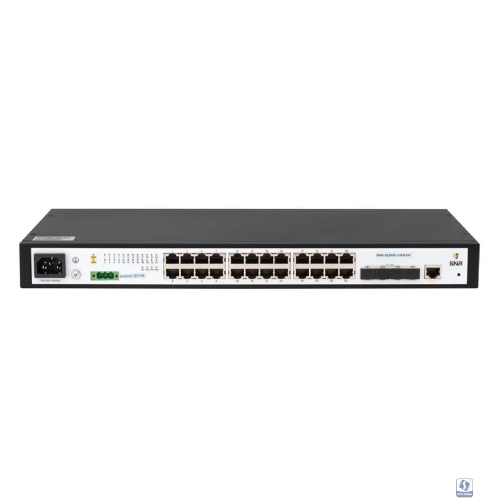 SNR SNR-S5210G-24TX-DC Управляемый коммутатор уровня 2+, 24 порта 10/100/1000Base-T, 4 порта 1/10G SFP+, встроенный БП ~220V AC, RPS 36-72V DC