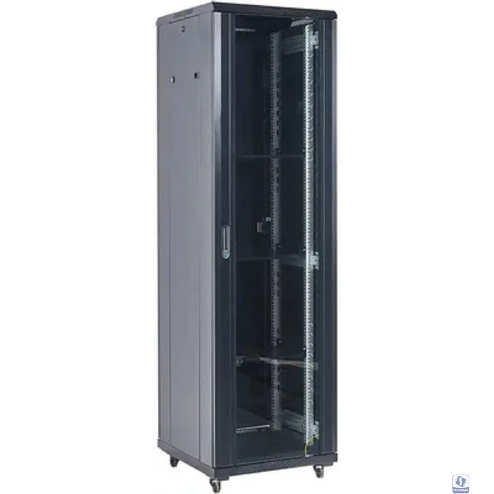 Rexant (04-2766-212) Шкаф коммутационный напольный 27U 600х600мм пер.дв.стекл металл 2 бок.пан. направл.под винты 800кг черный 230град. IP20 сталь