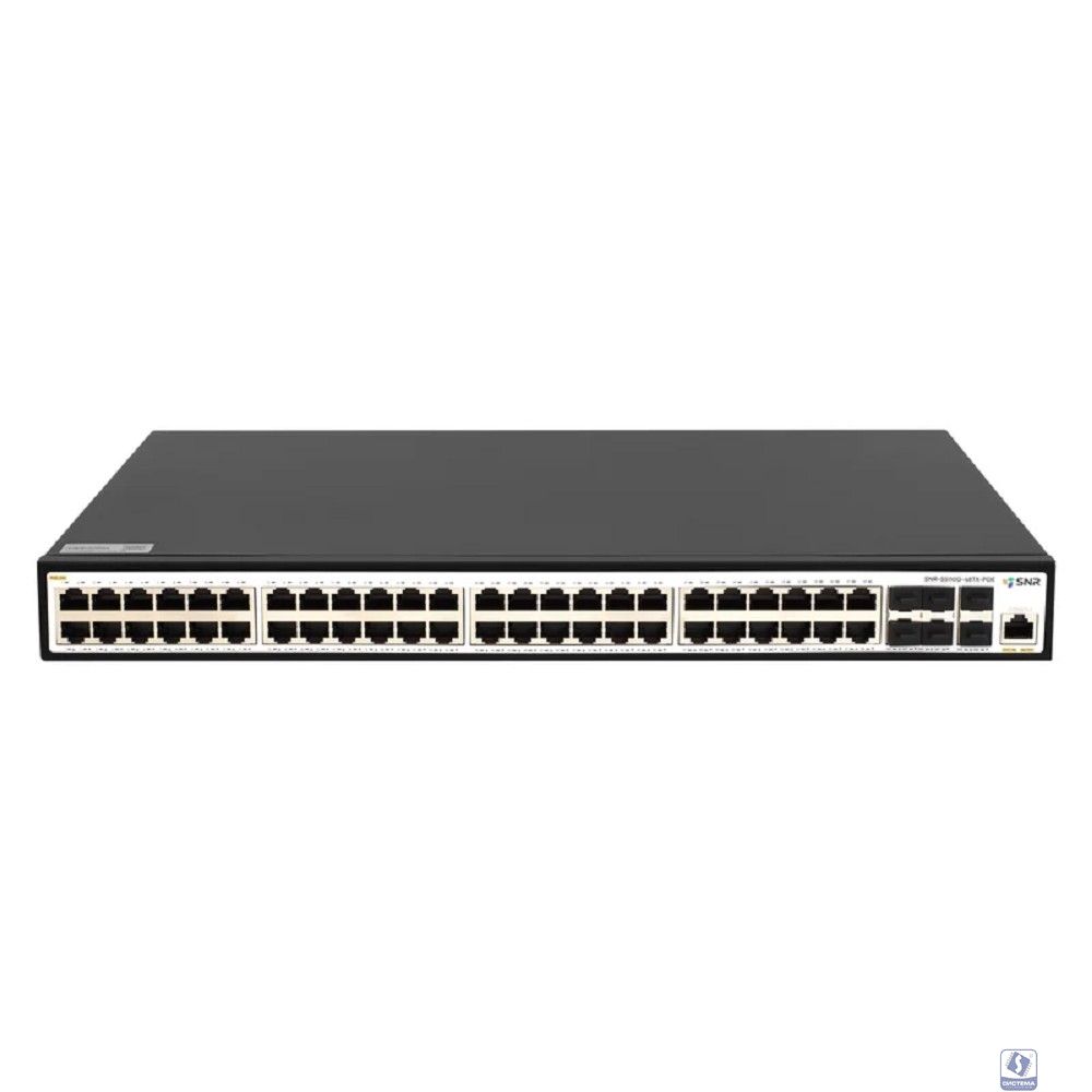 SNR SNR-S5110G-48TX-POE Управляемый PoE коммутатор уровня 2+, 48 портов 10/100/1000Base-T, 6 портов 1/10G SFP+, бюджет PoE 370 Вт, встроенный БП ~220V AC