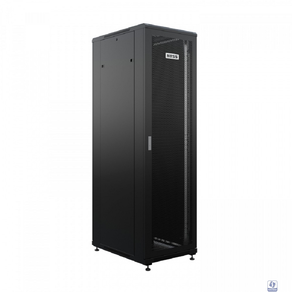 NTSS Шкаф напольный универсальный серверный NTSS R 18U 600х800мм, 4 профиля 19, двери перфорированная и сплошная металл, боковые стенки съемные, регулируемые опоры, разобранный, черный RAL 9005 NTSS-R