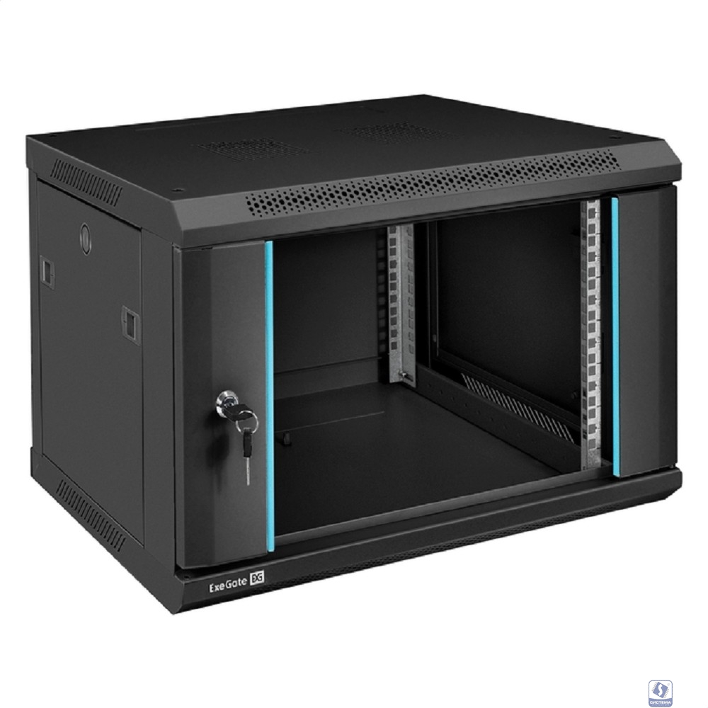 Exegate EX298605RUS Шкаф телекоммуникационный 19" настенный 6U ExeGate EC-WM-6U.450.G.BLACK (19”, 6U, 600x450x370mm (ШхГхВ), передняя дверь закаленное стекло, съемные боковые панели, пыле- и влагозащи